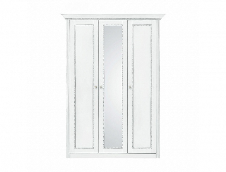 Шкаф трехдверный с зеркалом Палермо (Белый / Патина серебро)