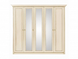 Шкаф пятидверный с зеркалами Палермо (Ваниль / Патина золотая)