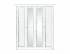 Шкаф четырехдверный с зеркалами Палермо (Белый / Патина серебро)