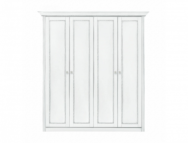 Шкаф четырехдверный Палермо (Белый / Патина серебро)