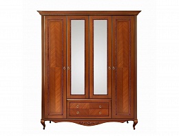 Шкаф четырехдверный с зеркалами Неаполь (Янтарь / Патина коричневая)