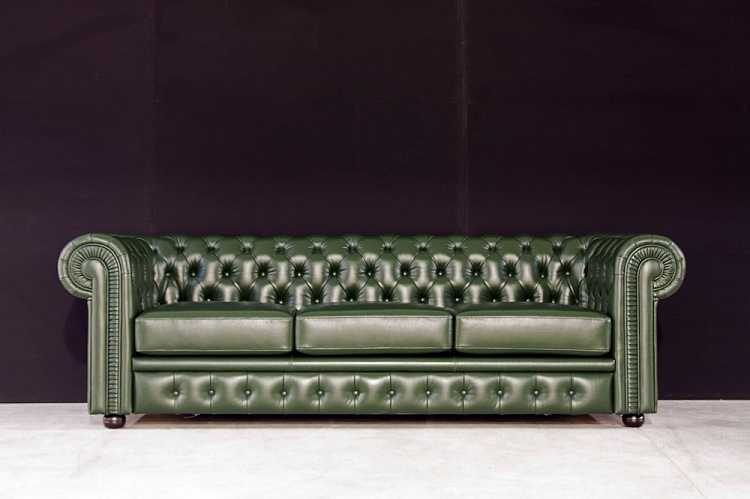 Трёхместный кожаный диван CHESTER Classic (зеленый)