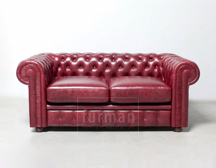 Двухместный кожаный диван CHESTER Classic (бордовый)