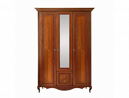 Шкаф трехдверный с зеркалом Неаполь (Янтарь / Патина коричневая)