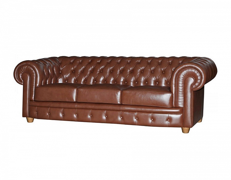Трехместный кожаный диван Честерфилд (коричневый)