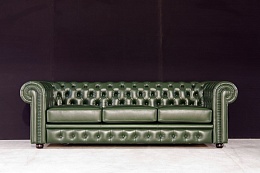 Трёхместный кожаный диван CHESTER Classic (зеленый)