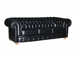Трехместный кожаный диван Честерфилд (черный)